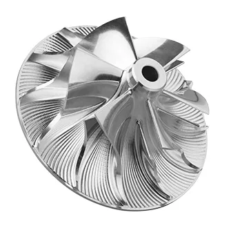 Finished aerospace turbine blade with complex freeform surfaces machined on a 5-axis mill
